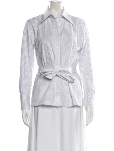 Pre-owned Sandro Striped Long Sleeve Blouse In White