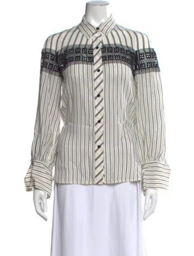 Pre-owned Sandro Striped Long Sleeve Blouse In White