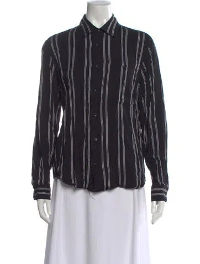 Pre-owned Sandro Striped Long Sleeve Button-up Top In Black