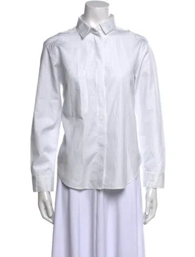 Pre-owned Sandro Striped Long Sleeve Button-up Top In Blue