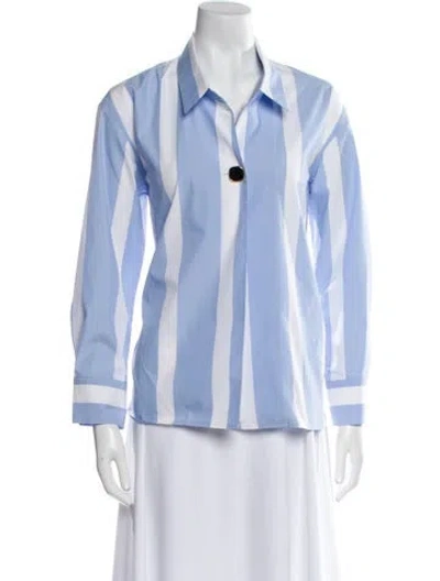 Pre-owned Sandro Striped Long Sleeve Button-up Top In Blue