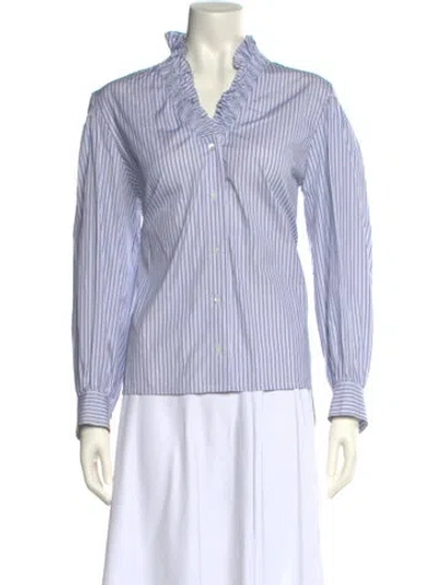 Pre-owned Sandro Striped Long Sleeve Button-up Top In Blue