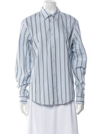 Pre-owned Sandro Striped Long Sleeve Button-up Top In Blue