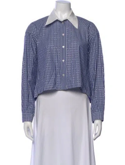 Pre-owned Sandro Striped Long Sleeve Button-up Top In Blue