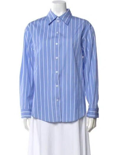 Pre-owned Sandro Striped Long Sleeve Button-up Top In Blue