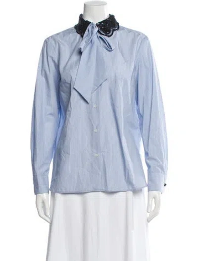 Pre-owned Sandro Striped Long Sleeve Button-up Top In Blue