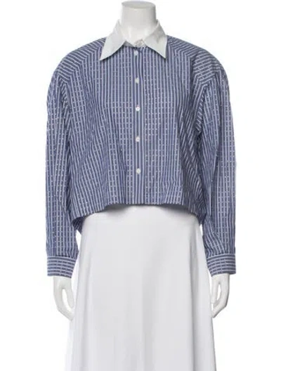 Pre-owned Sandro Striped Long Sleeve Button-up Top In Blue