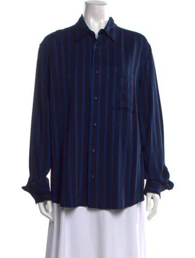 Pre-owned Sandro Striped Long Sleeve Button-up Top In Blue