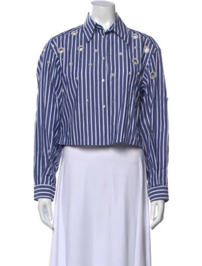 Pre-owned Sandro Striped Long Sleeve Button-up Top In Blue