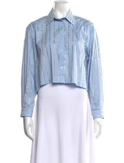 Pre-owned Sandro Striped Long Sleeve Button-up Top In Blue
