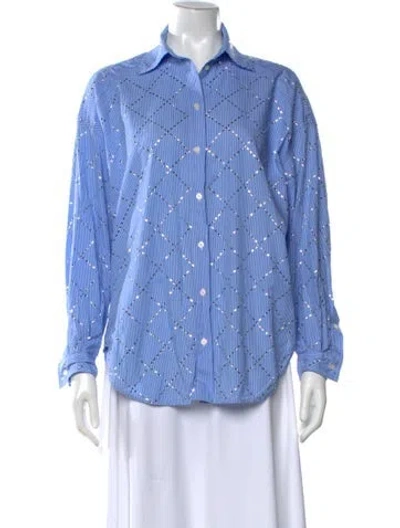 Pre-owned Sandro Striped Long Sleeve Button-up Top In Blue