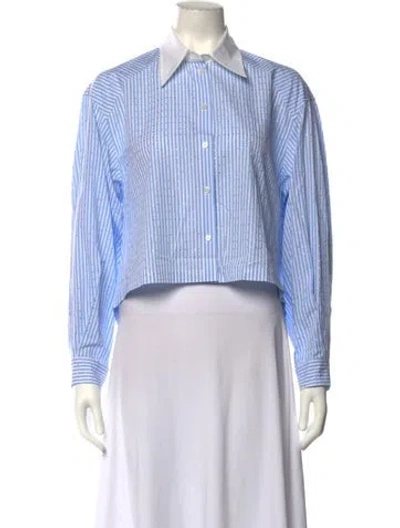 Pre-owned Sandro Striped Long Sleeve Button-up Top In Blue