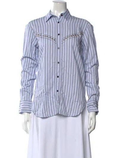 Pre-owned Sandro Striped Long Sleeve Button-up Top In Blue/white