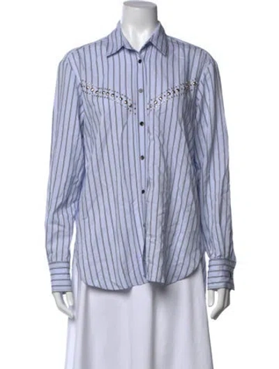 Pre-owned Sandro Striped Long Sleeve Button-up Top In Blue/white