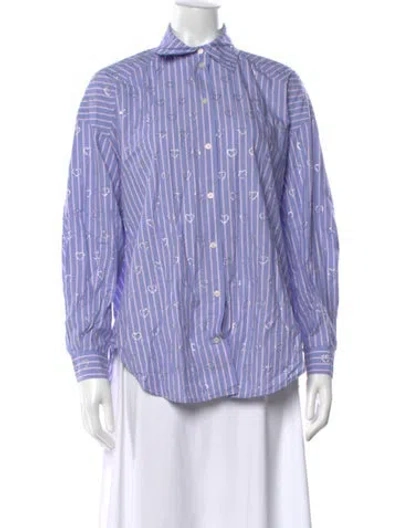 Pre-owned Sandro Striped Long Sleeve Button-up Top In Multicolor