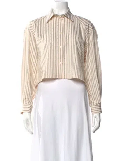 Pre-owned Sandro Striped Long Sleeve Button-up Top In Neutral