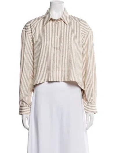 Pre-owned Sandro Striped Long Sleeve Button-up Top In Neutrals