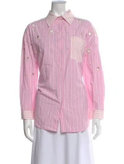 Pre-owned Sandro Striped Long Sleeve Button-up Top In Pink