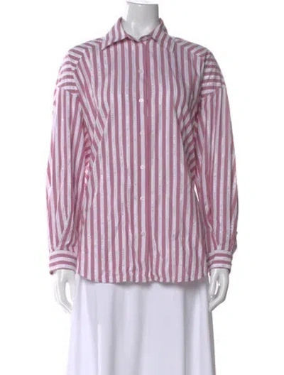 Pre-owned Sandro Striped Long Sleeve Button-up Top In Pink