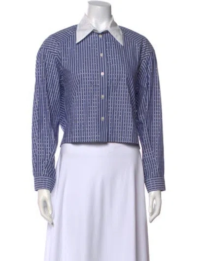 Pre-owned Sandro Striped Long Sleeve Button-up Top W/ Tags In Blue