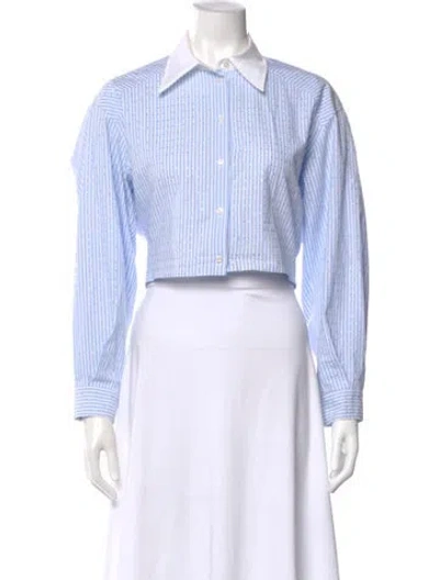 Pre-owned Sandro Striped Long Sleeve Button-up Top In White