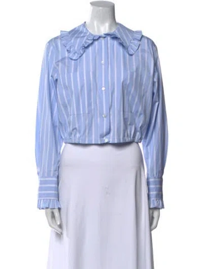 Pre-owned Sandro Striped Long Sleeve Crop Top In Blue