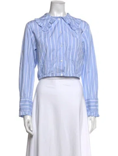 Pre-owned Sandro Striped Long Sleeve Crop Top In Blue