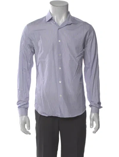 Pre-owned Sandro Striped Long Sleeve Dress Shirt In Blue