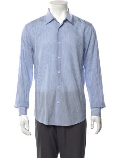 Pre-owned Sandro Striped Long Sleeve Dress Shirt In Blue