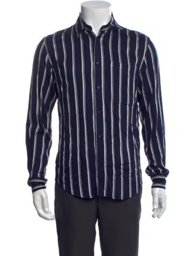Pre-owned Sandro Striped Long Sleeve Dress Shirt In Blue