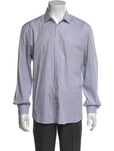Pre-owned Sandro Striped Long Sleeve Dress Shirt In White
