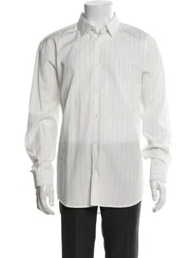 Pre-owned Sandro Striped Long Sleeve Dress Shirt In White