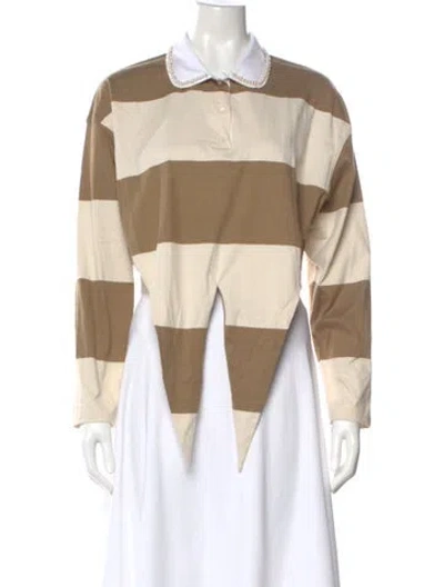 Pre-owned Sandro Striped Long Sleeve Polo In Neutral