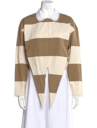 Pre-owned Sandro Striped Long Sleeve Polo In Neutral