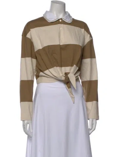 Pre-owned Sandro Striped Long Sleeve Polo In Neutral