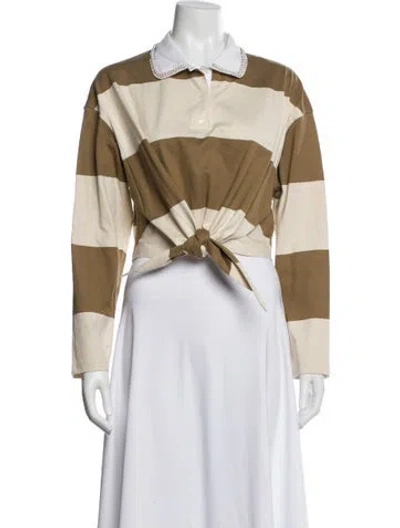 Pre-owned Sandro Striped Long Sleeve Polo In Neutral