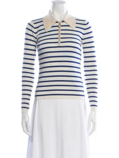Pre-owned Sandro Striped Long Sleeve Polo In Neutral