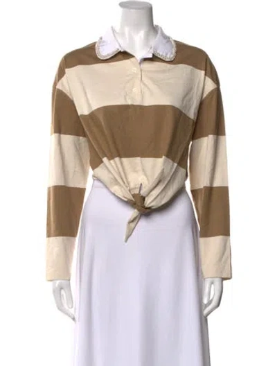 Pre-owned Sandro Striped Long Sleeve Polo In Neutral