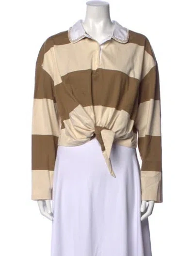 Pre-owned Sandro Striped Long Sleeve Polo In Neutrals