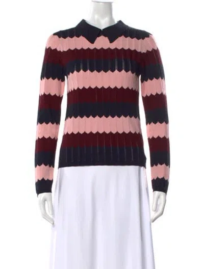 Pre-owned Sandro Striped Long Sleeve Polo In Pink