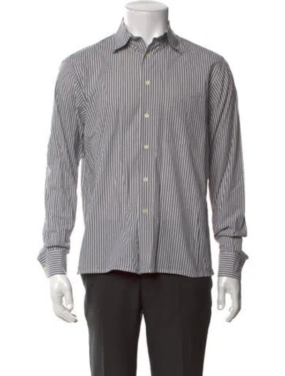 Pre-owned Sandro Striped Long Sleeve Shirt In Gray