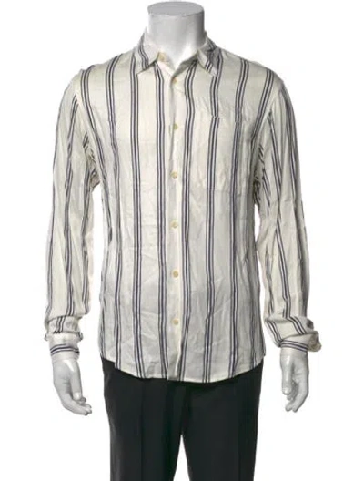Pre-owned Sandro Striped Long Sleeve Shirt In White