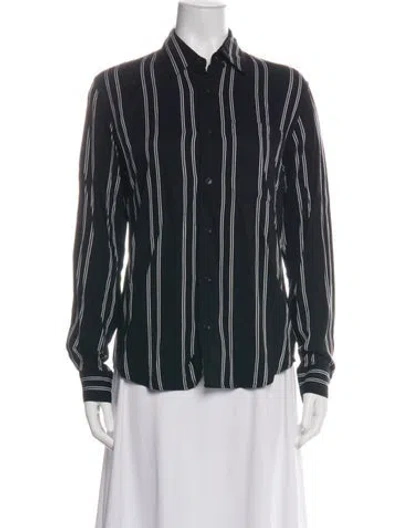 Pre-owned Sandro Striped Long Sleeve Top In Black