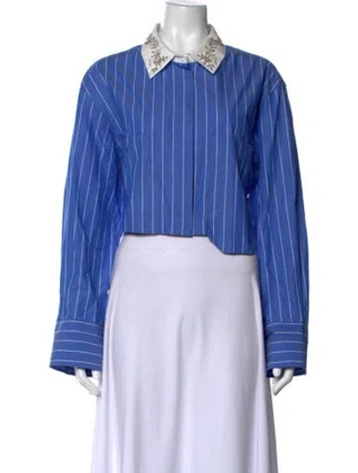 Pre-owned Sandro Striped Long Sleeve Top In Blue