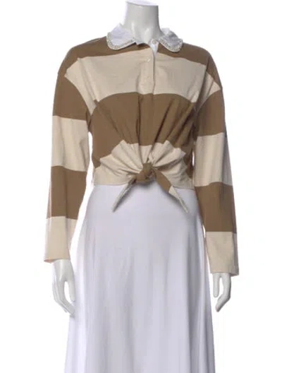 Pre-owned Sandro Striped Long Sleeve Top In Neutral