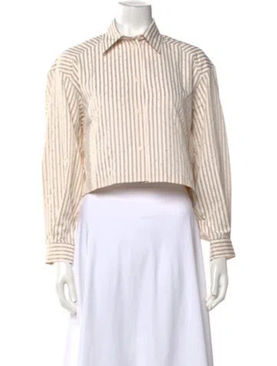 Pre-owned Sandro Striped Long Sleeve Top W/ Tags In Neutrals
