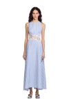 Sandro Womens Bleus Stripe-print Cut-out Lace Cotton And Linen-blend Midi Dress In Blu/white