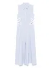 Sandro Womens Bleus Stripe-print Embroidered Stretch-cotton Maxi Dress In Blue