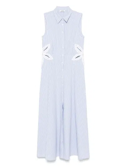Sandro Womens Bleus Stripe-print Embroidered Stretch-cotton Maxi Dress
