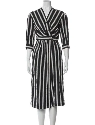 Pre-owned Sandro Striped Midi Length Dress In Black